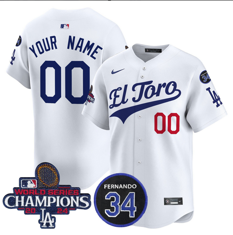 Men MLB Los Angeles Dodgers Custom white 2024 World Series Champions Patch Cooperstown Jersey 